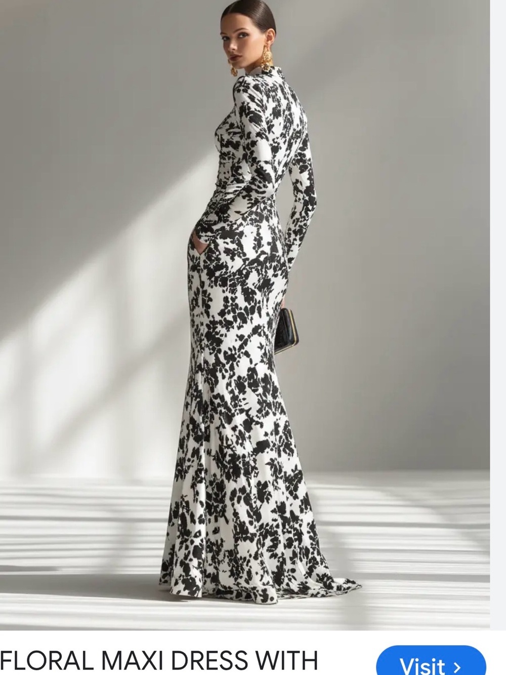 Black & White Floral Long Sleeve Maxi Dress